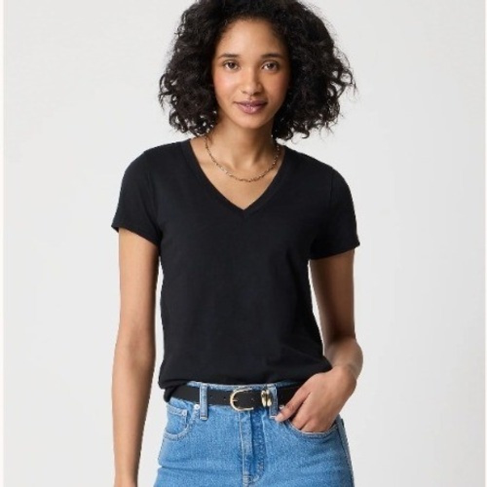 J.Crew Vintage Jersey V-Neck T-Shirt Black Short Sleeve CO280 XXS New